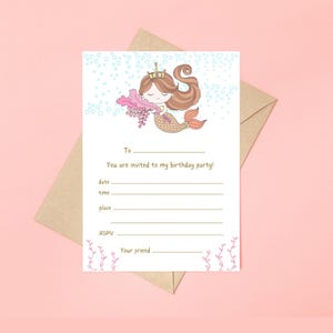 Faire-part d'anniversaire sirène, faire-part d'anniversaire pour enfants à remplir, faire-part de fête de fille, téléchargement immédiat, carte A6, impression à la maison