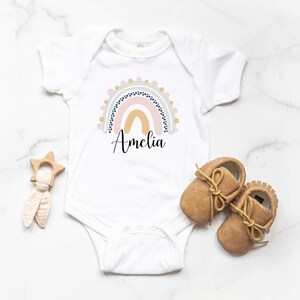Personalised Name Rainbow Onesie - Boho Baby Onesie - Neutral Rainbow Baby Onesie - Boho Style Onesie - Pastel Rainbow Baby Onesie, Bohemian