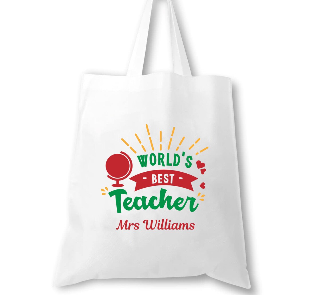 Worlds Best Teacher Tote Bag, Custom Teacher Tote Bag, Tote Bag