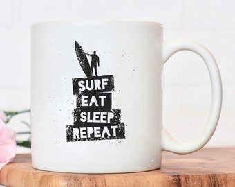 Personalised White Ceramic Mug 10oz - Surf-Eat-Sleep-Repeat mug, Birthday gift, Perfect gift, Personalised Gift, Surf-Eat-Sleep-Repeat