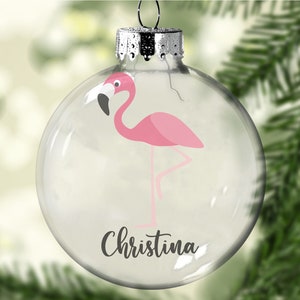 Pink Flamingo Christmas bauble - personalised floating bauble - customer name ornament - Christmas gift - Flamingo bauble