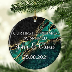 Personalised Christmas Ornament - First Married Ornament - Keepsafe - Christmas Tree Hanging Ornament - Christmas Decor - Emerald Texture