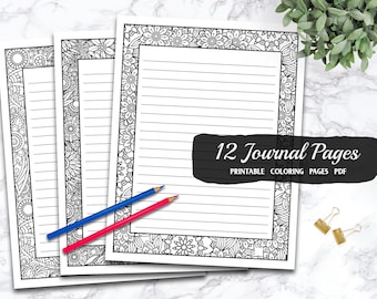 Journal Coloring Pages, Set of 12 Pages, Printable PDF, Instant download