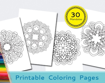 Mandala coloring pages for Adults, 30 Printable Coloring Pages Instant Download PDF Grown-up Coloring Pages Printable adult coloring page