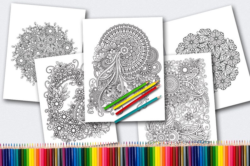 Floral Coloring Pages for Adults 15 Printable Coloring Pages Instant Download PDF Grown-up Coloring Pages Mandala Coloring image 4