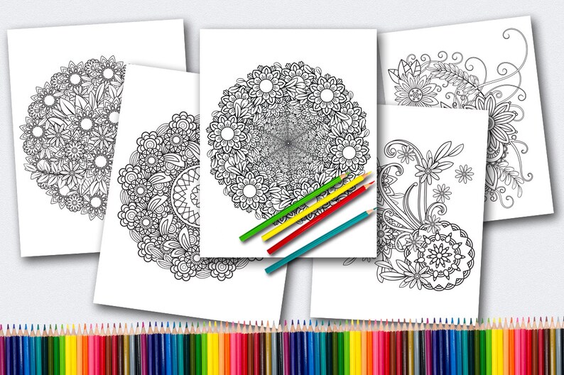 Floral Coloring Pages for Adults 15 Printable Coloring Pages Instant Download PDF Grown-up Coloring Pages Mandala Coloring image 3