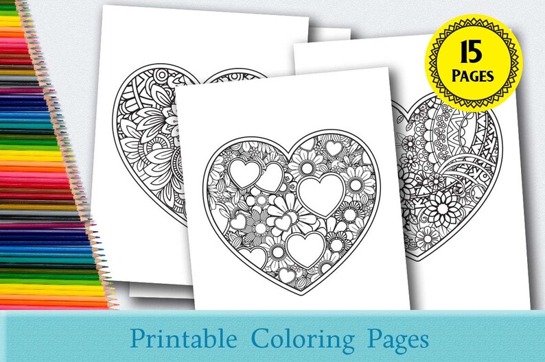 Floral Heart Printable Coloring Pages Mothers Day Coloring | Etsy