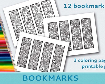 Bookmarks Printable Coloring Pages, Instant Download PDF