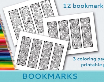 Bookmarks Printable Coloring Pages, Instant Download PDF