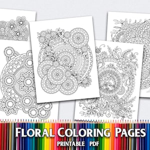 Floral Mandalas Coloring Pages for Adults 5 Printable Coloring Pages Instant Download PDF Grown-up Coloring Pages Printable coloring page
