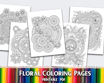 Floral Mandalas Coloring Pages for Adults 5 Printable Coloring Pages Instant Download PDF Grown-up Coloring Pages Printable coloring page