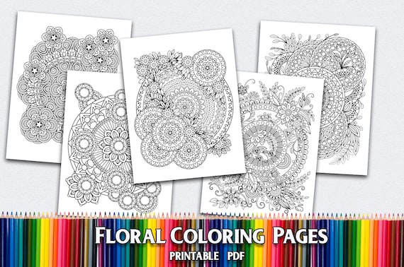 Floral Mandalas Coloring Pages For Adults 5 Printable Coloring Etsy