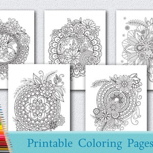 5 Floral Mandala Coloring Pages for Adults 5 Printable Coloring Pages Instant Download PDF Grown-up Coloring Pages Mandala Coloring Pages