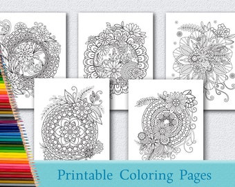 5 Floral Mandala Coloring Pages for Adults 5 Printable Coloring Pages Instant Download PDF Grown-up Coloring Pages Mandala Coloring Pages