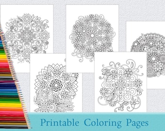 Pagine da colorare con mandala floreali per adulti 5 pagine da colorare stampabili PDF da scaricare immediatamente Pagine da colorare per adulti Pagina da colorare stampabile