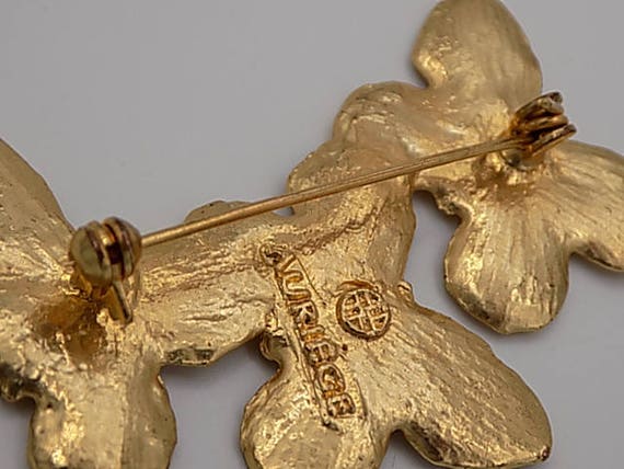 Ancienne grande broche couleur or papillon rose émail cloisonné grand feu 5349