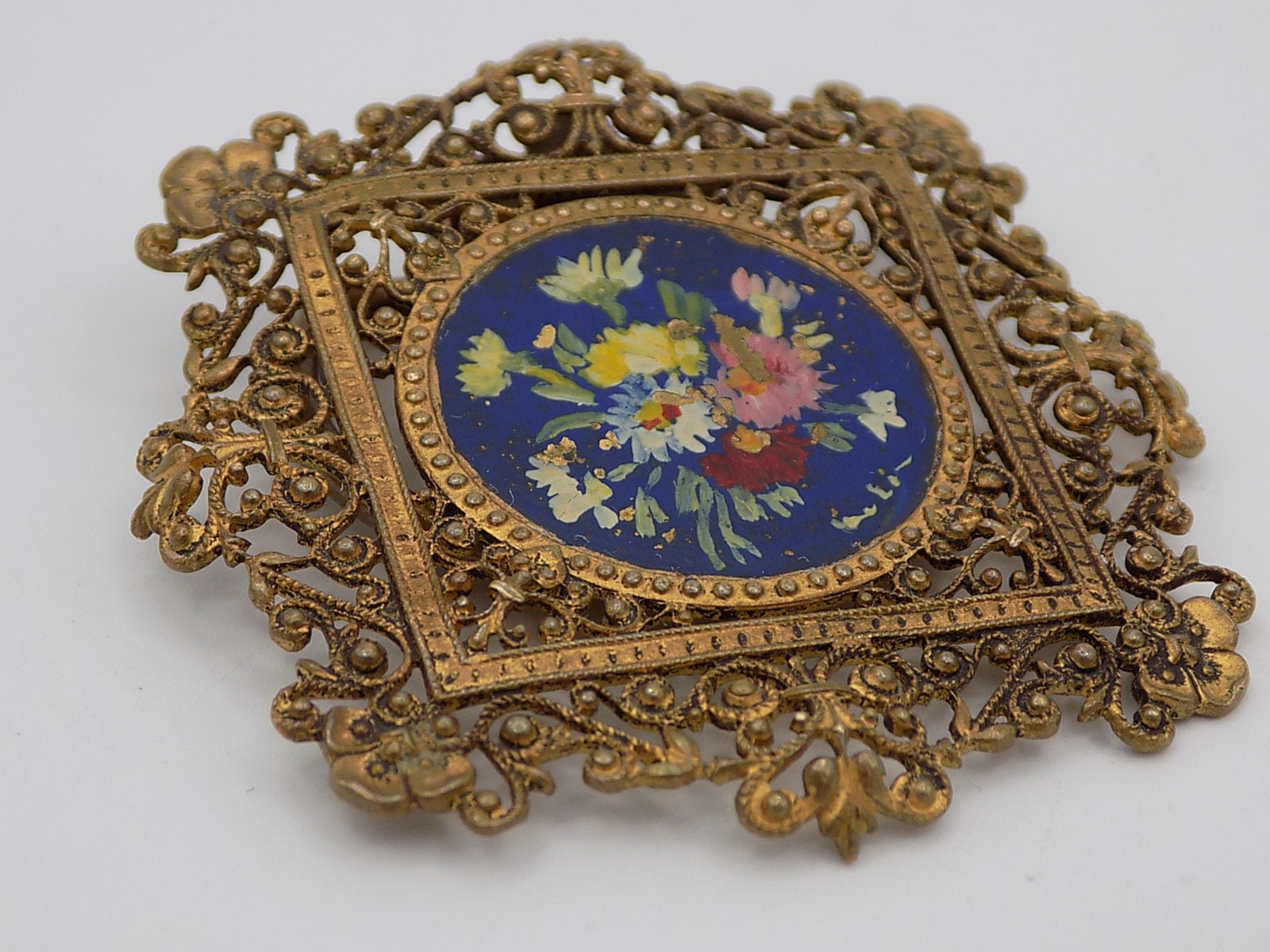 Broche Pince à Foulard Ancienne - Style Oriental Argenté - Vintage XIXe-XXe Siècle
