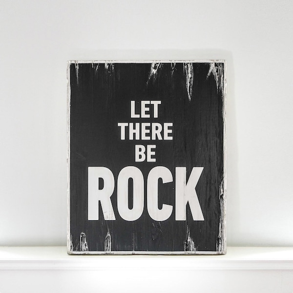 Holzschild „LET THERE be ROCK“  Vintage. Typo