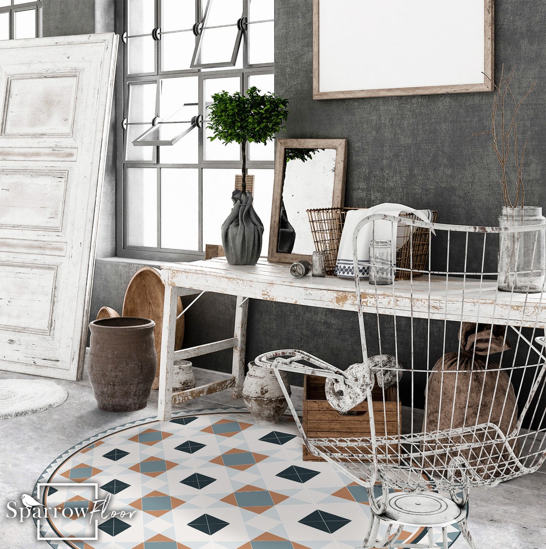 Vinyl Rug Mat Croft Vinyl Round Mat, Bath Rug, Retro Flooring, Vinyl Carpet for ...
