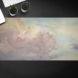Watercolor Illustration Of Sunset Sky Desk Pad, Desk Protective Mat, Office Ornament, Table Protector Accessories, Various size, Home Office