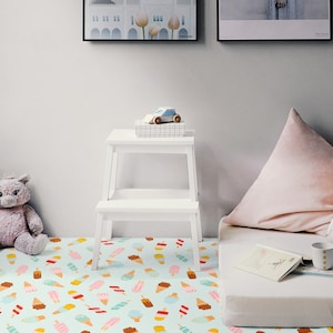 Eis am Stiel Vinyl PVC Bodenbelag, Linoleum, Türkises Muster, Bodendekoration #24MF