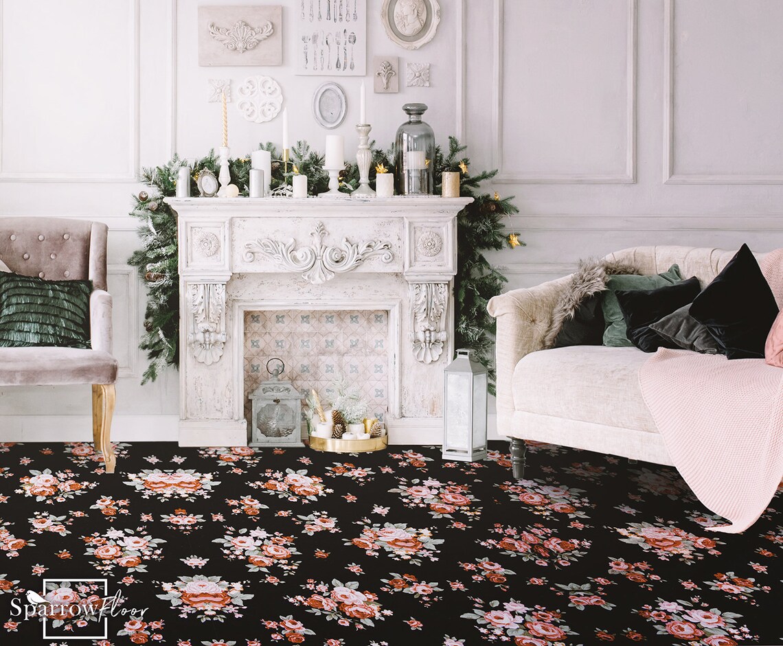 Midnight Vinyl PVC Flooring Modern Vinyl Flooring Flowers | Etsy