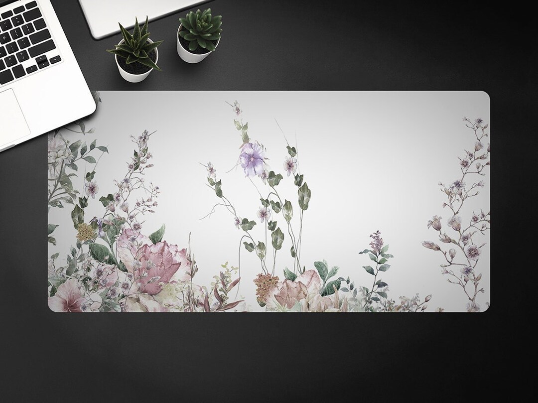 Floral Computer Mat Delicate Field Flowers Desk Mat, Keyboard Pad, Desktop Blotter ...