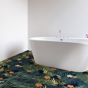 Tropical Vinyl PVC Flooring, Retro Floor Decoration, Floral Floor Covering, Floor Covering #8N