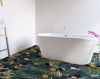 Tropical Vinyl PVC Flooring, Retro Floor Decoration, Floral Floor Covering, Floor Covering #8N