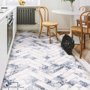 Azzurro Vinyl PVC Boden, Blauer Marmor Effekt, Design Bodenbelag #1 M