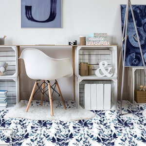 Indigo Vinyl PVC Bodenbelag, Skandinavischer Bodenbelag, Floraler Bodenbelag, DIY Bodenbelag #16F