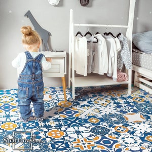 Aveiro Vinyl PVC Flooring, Boho Vinyl Flooring, Azulejos Floor Decor, DIY Flooring #17TL