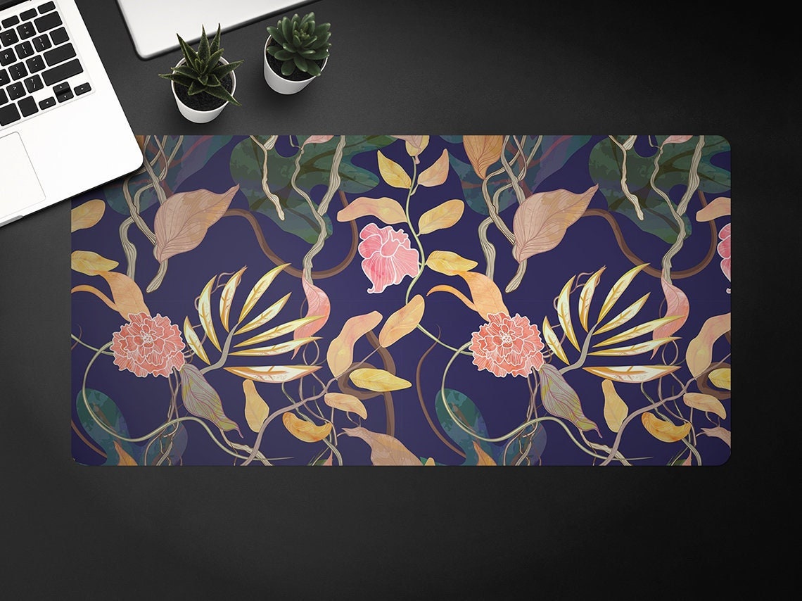 Trendy Harbor Theme Plants Desk Mat, Keyboard Pad, Desktop Blotter, Furniture Protection, Custom Home Office Decor Mat For Laptop