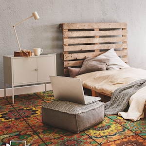 Porto Vinyl PVC Flooring, Boho Vinyl Flooring, Azulejos Floor Decor, Floor Covering #6TV