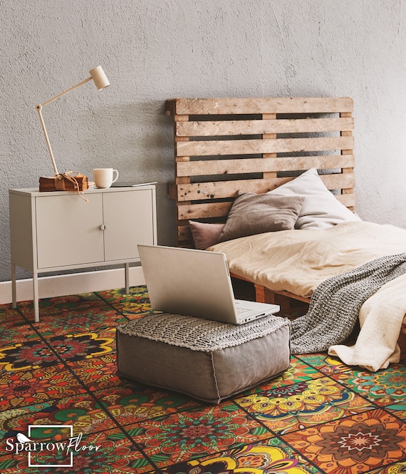 Porto Vinyl PVC Flooring, Boho Vinyl Flooring, Azulejos Floor Decor, Floor Covering #6TV