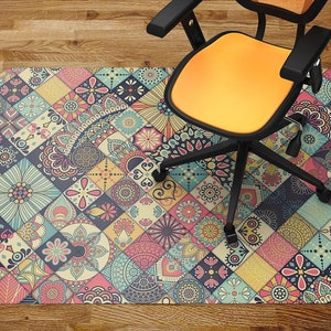 Chair Mat Ethnic Floral Patchwor Chair Mat Carpet, Splash Mat, Office Office Chair Mat, Chair Floor Protect, Indoor Mat Carpet Room