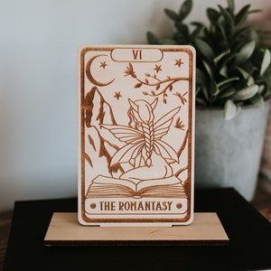 Book Themed Tarot Card Shelf Sitter w/Stand - The Romantasy - Wood Sign