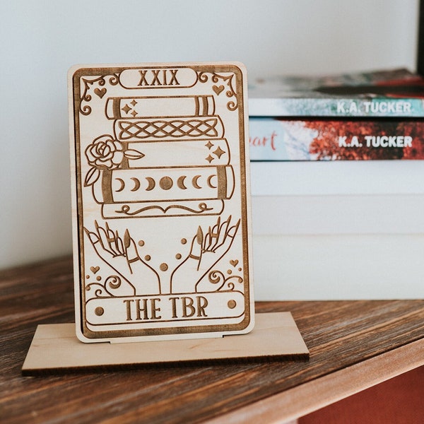 Book Themed Tarot Card Shelf Sitter w/Stand - The TBR - Wood Sign