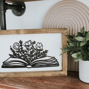 Floral Book Framed Wood Sign | Book Themed Sign