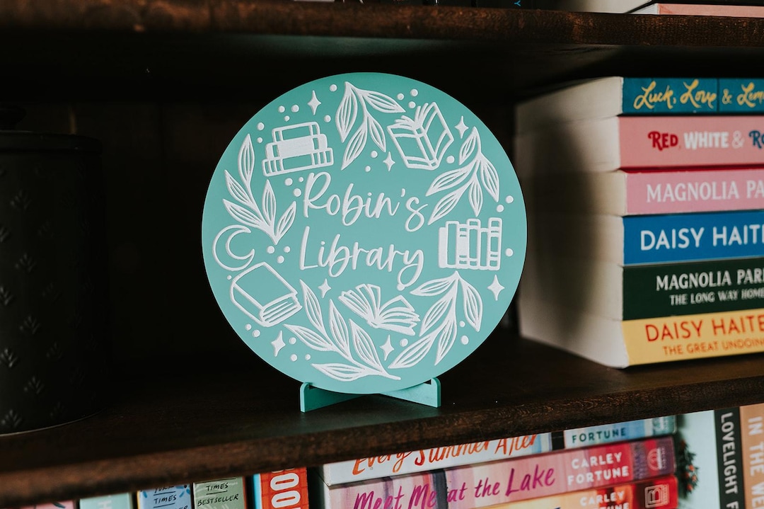 Custom Library Sign W/ Display Stand | Personalized Gift | Book Lover ...
