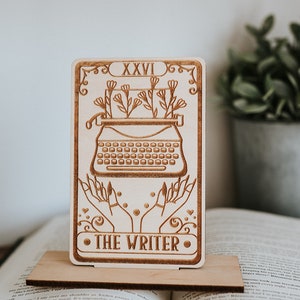 Cartes de tarot sur le thème du livre sitter avec support - L'écrivain - Panneau en bois