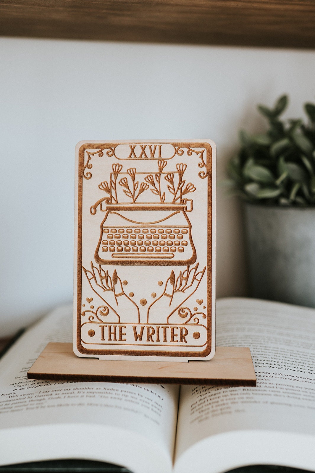 Book Themed Tarot Card Shelf Sitter w/Stand - The Writer - Wood Sign