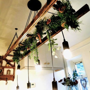 6 Pendant Rustic Vintage Industrial Wooden Ladder Farmhouse Chandelier ...