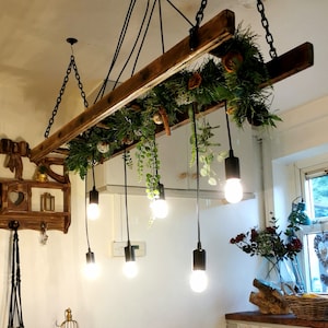 6 Pendant Rustic Vintage Industrial Wooden Ladder Farmhouse Chandelier Light Fitting.