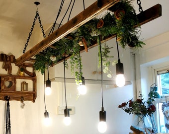 6 Pendant Rustic Vintage Industrial Wooden Ladder Farmhouse Chandelier Light Fitting.