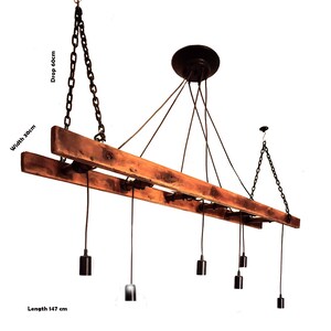 6 Pendant Rustic Vintage Industrial Wooden Ladder Farmhouse Chandelier ...