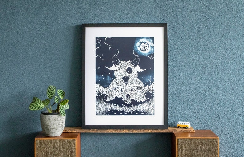 Original Linography Print of The Monster and Me Original with "glow"
