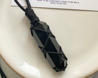 Obsidian Necklace, Obsidian Crystal Pendant Necklace,  Gift