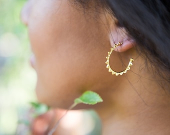 Pendientes de aro de oro - Aros de oro de tamaño mediano - Pendientes de aro audaz en oro de 18 quilates sobre plata de ley - Joyería sin deslustre N02-1112