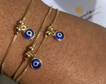 Evil Eye Bracelet - Gold Bracelet - Tiny Dainty Charm Bracelet